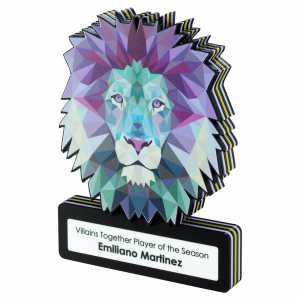 Bespoke lion shape acrylic award with 7 layers. a base and detailed colouring.