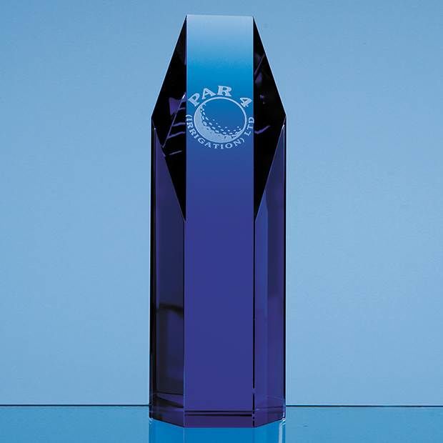 Sapphire Blue Optical Crystal Hexagon Award