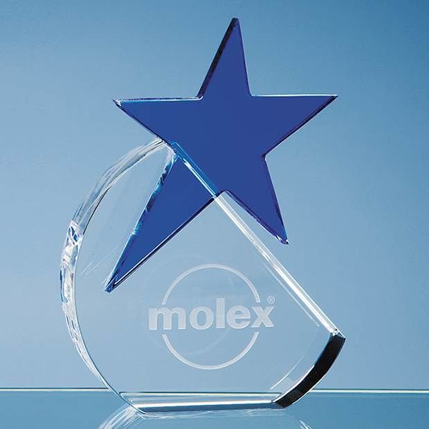 Optical Crystal Circle with a Cobalt Blue Star Award