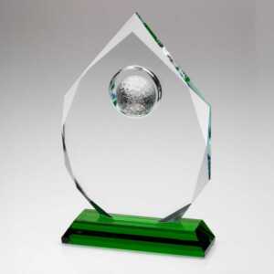 Clear Glass Diamond With Golf Ball With Green Base